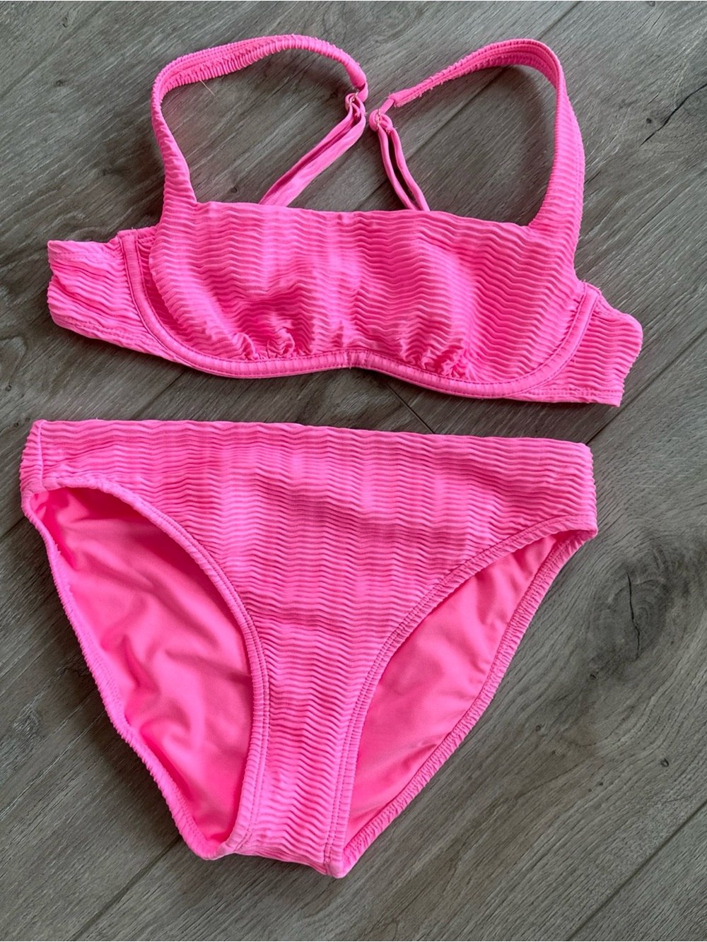 Shade & Shore Neon Pink Ribbed Bikini Two-Piece